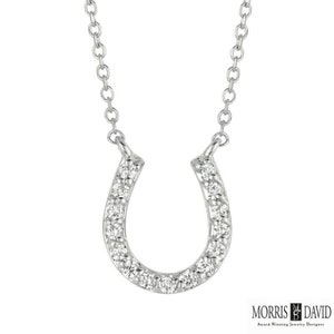 0.15 Carat Natural Diamond Horseshoe Necklace Pendant 14K White Gold G SI 18&#39;&#39;