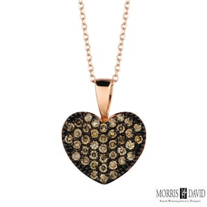 0.40 Carat Champagne Diamond Heart Necklace 14K Rose Gold 18&#39;&#39; chain