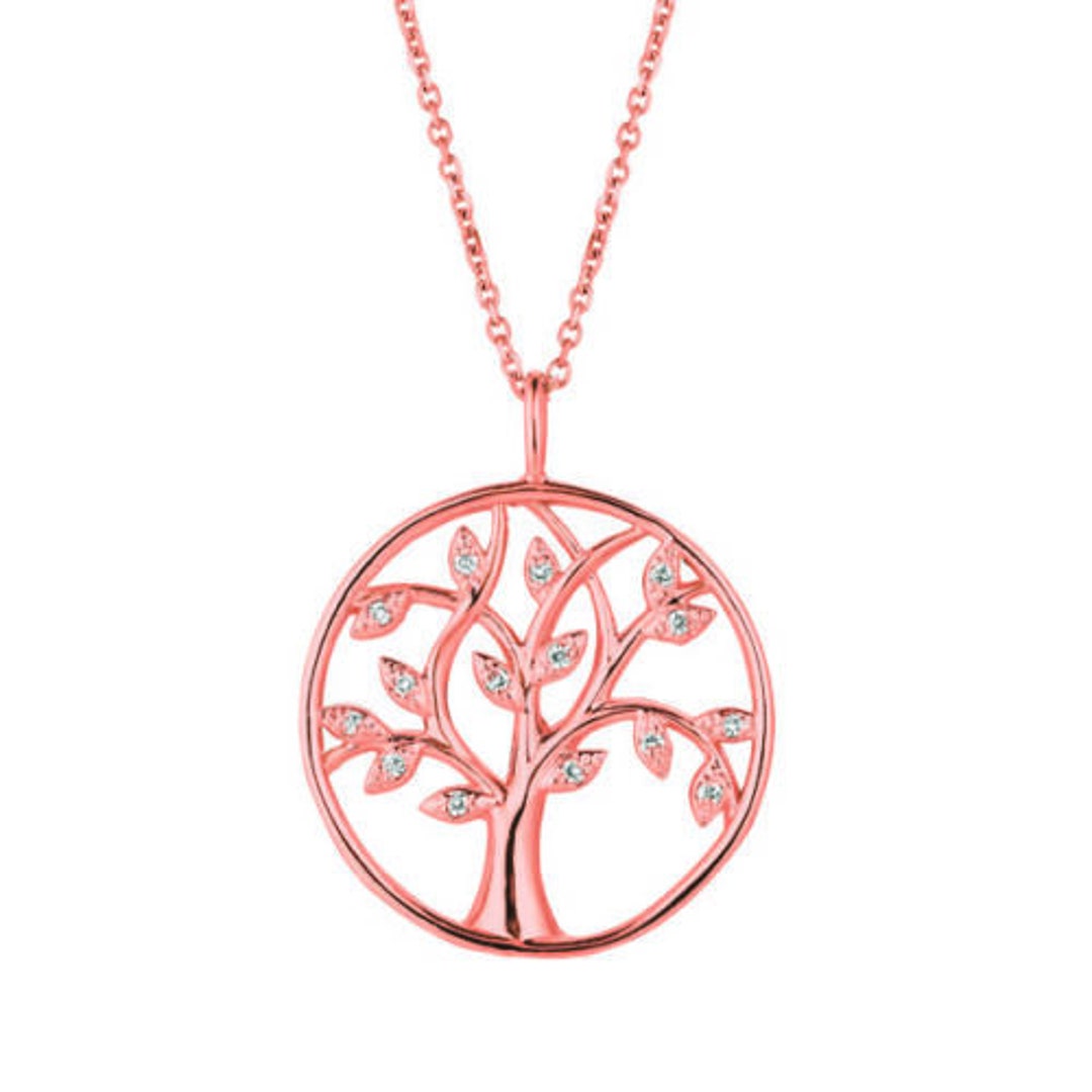 0.11 カラット 天然ダイヤモンド ツリー ネックレス ペンダント 14K