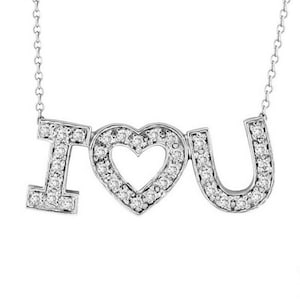 0.50 Quilate Diamante Natural I Love You Collar Colgante 14K Oro Blanco G SI