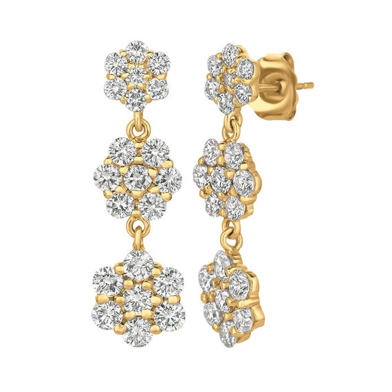 Diamond flower drop earrings sale
