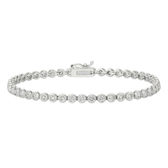 3.10 Carat Natural Diamond Bezel Bracelet G SI 14K White Gold 7 inches