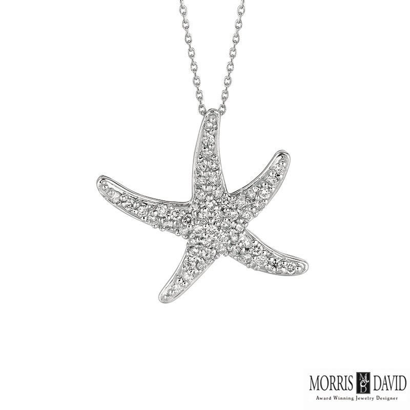 0.55 Carat Natural Diamond Starfish Necklace Pendant 14K White