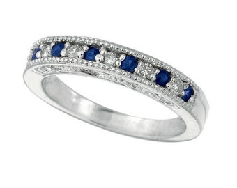 0.30 Carat Natural Sapphire & Diamond Ring Band 14K White Gold