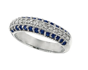 0.95 Carat Natural Sapphire & Diamond Fashion Ring Band 14K White Gold