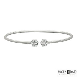 0.52 Carat Natural Diamond Flower Bangle Bracelet 14K White Gold