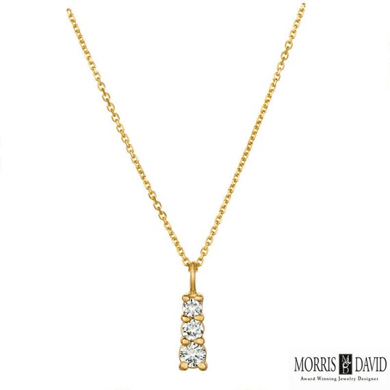0.40 CT 天然ダイヤモンド 3 ストーン ネックレス ペンダント