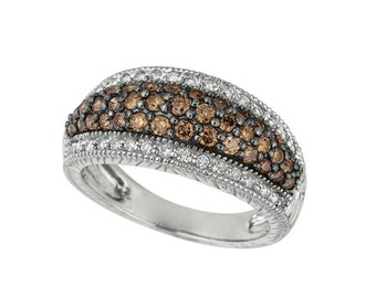 0.84 Carat White & Champagne Diamond Fashion Ring Band 14K White Gold