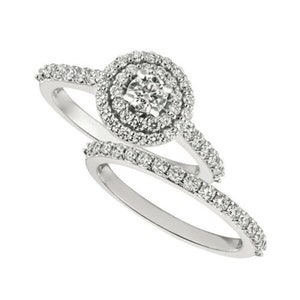 1.25 Carat Natural Diamond Engagement Ring Set G SI 14K White Gold