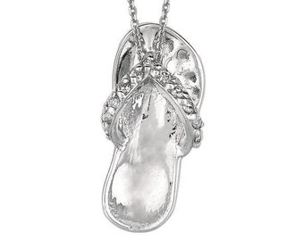 0.10 Carat Natural Diamond Flip Flop Necklace Pendant 14K White Gold with 18&#39;&#39; chain