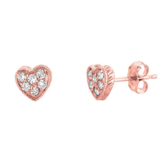 Carat Natural Diamond Heart Earrings G SI 14K Rose Gold