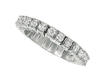 1.00 Carat Natural Diamond Stretchable Eternity Band Ring G SI 14K White Gold