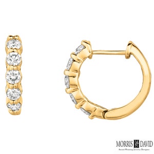 1.00 Carat Natural Diamond Hoop Earrings G SI 14K Yellow Gold