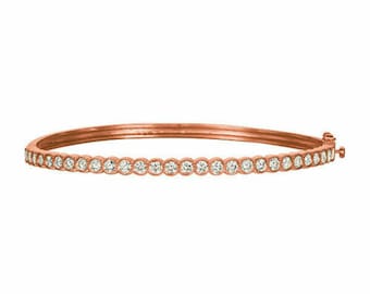 2.00 Carat Natural Diamond Miligrain Bezel Bangle Bracelet G SI 14K Rose Gold