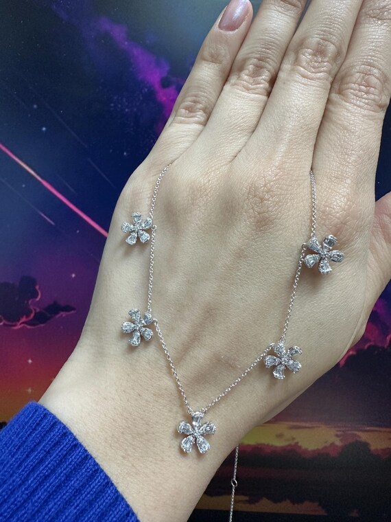 1.00 カラット 天然ダイヤモンド フラワー ネックレス 14K ホワイト