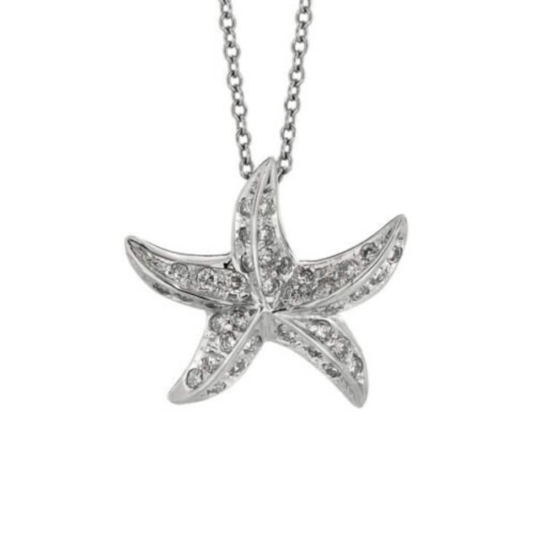 Buy 14k Solid White Gold Diamond Starfish Pendant on 18 Solid Gold Chain  Online in India - Etsy