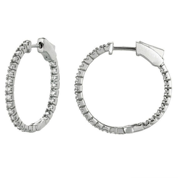 Carat Natural Diamond Hoop Earrings G-H SI in 14K White Gold