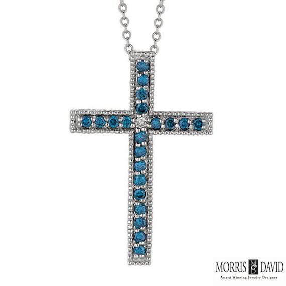 Blue diamond cross necklace deals