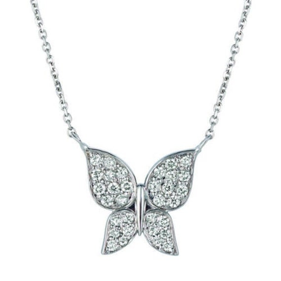 Collana Farfalla Con Diamante Di Laboratorio 0.035ct | VVS1 Colore D | Argento 925 Placcato Oro 18K | Gioiello Regalo Per Donne