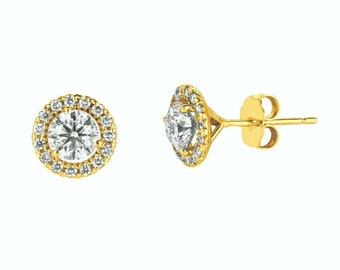 1.00 Carat Natural Diamond Halo Earrings G SI 14K Yellow Gold