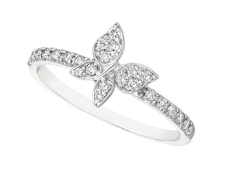 0.25 Carat Natural Diamond Butterfly Ring G SI 14K White Gold