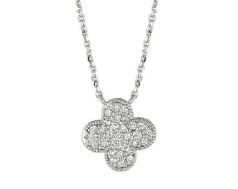 0.33 Carat Natural Diamond Clover Cluster Necklace 14K White Gold