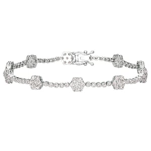 3.00 Carat Natural Diamond Flower Bracelet G SI 14K White Gold 7''