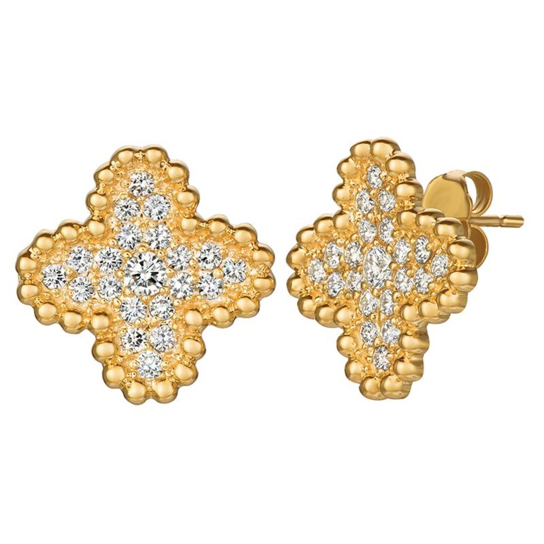 14k Solid Gold 8mm VS Diamond Clover Earrings - 50081 1.01 Carat Natural Diamond Clover Earrings G-H SI 14K Yellow Gold display picture 1