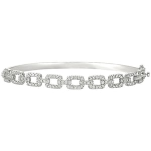 1.00 Carat Natural Diamond Bangle Chain Style Bracelet 14K White Gold