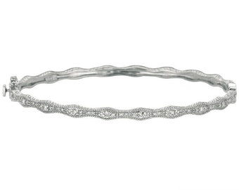 0.50 Carat Natural Diamond Bangle Bracelet by Designer 14K White Gold