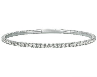 4.00 Carat Natural Flexible All the Way Round Diamond Bangle Bracelet G SI 14K White Gold 7''
