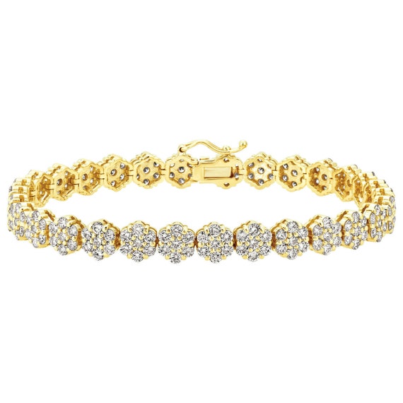 7.50 Carat Natural Diamond Flower Bracelet G SI 14K White