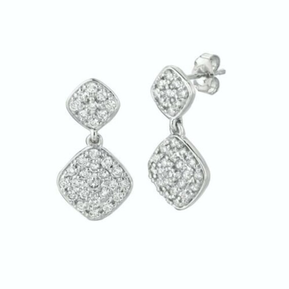 Ct Natural Diamond Square Drop Earrings G SI 14K White Gold