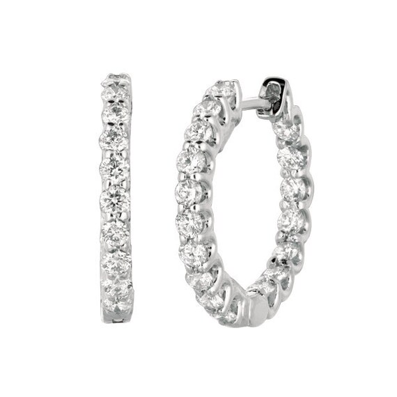 1.40 Carat Natural Diamond Hoop Earrings G SI 14K White Gold - Etsy