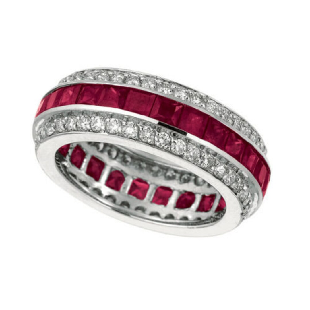 5.70 Carat Natural Ruby & Diamond Eternity Ring Band 14K White Gold - Etsy