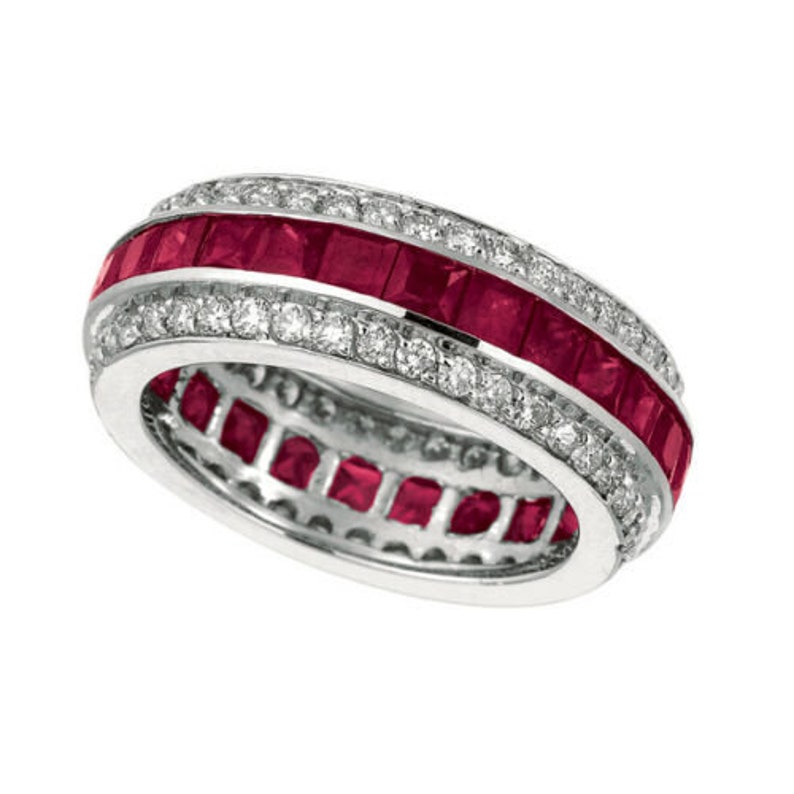 5.70 Carat Natural Ruby & Diamond Eternity Ring Band 14K White Gold - Etsy