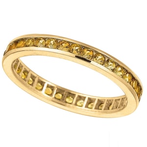 1.02 Carat Natural Yellow Sapphire Eternity Ring Band 14K Yellow Gold 2mm width