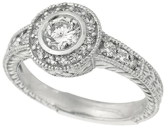 0.80 Carat Natural Diamond Engagement Ring G SI 14K White Gold