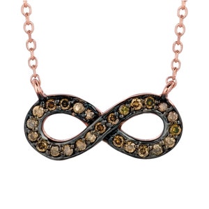 0.15 Carat Champagne Diamond Infinity Necklace 14K Rose Gold G SI 18 inches chain