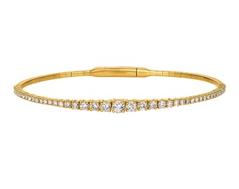 6.5'' 1.25 Carat Natural Diamond Flexible Bracelet Bangle G SI 14K Yellow Gold Special Order