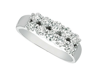 Anillo de oro blanco de 14 quilates con diamantes naturales de 1,00 quilate y dos filas, calidad G SI.