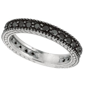 1.00 Carat Black Diamond Eternity Ring Band 14K White Gold