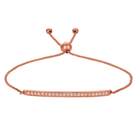 0.20 Carat Natural Diamond Bolo Bar Bracelet G SI 14K Rose Gold 7
