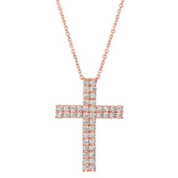 Carat Natural Diamond Cross Pendant Necklace 14K Rose Gold G