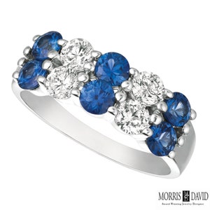 2.20 Quilates Zafiro Natural y Diamante 2 Filas Anillo G SI 14K Oro Blanco