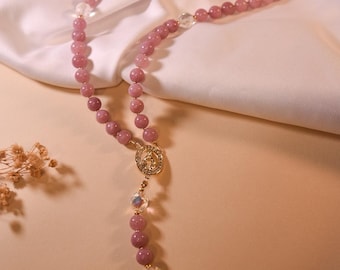 Kunzite & 18k gold plated rosary | Virgin Mary rosary