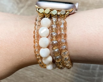 Beaded Apple Uhrenarmband: Edelstahl Gold, Glasperlen (38/40/41 mm)