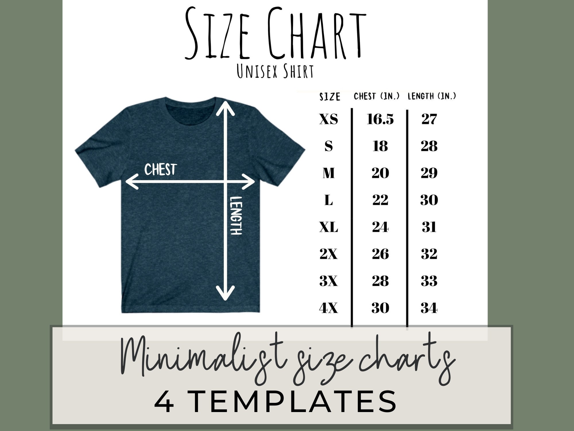 Editable Shirt Size Chart Tagless Shirt Size Guide Unisex | Etsy