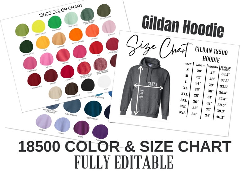 Gildan 18500 Size Chart Color Chart Heavy Blend Hoodie 18500 | Etsy