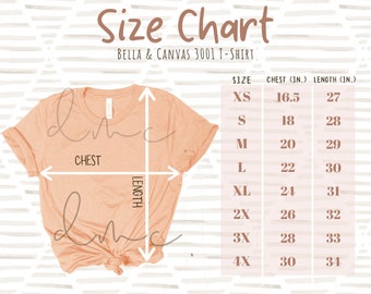 Printful Printify Shopify Bella Canvas Shirt Size Guide for | Etsy